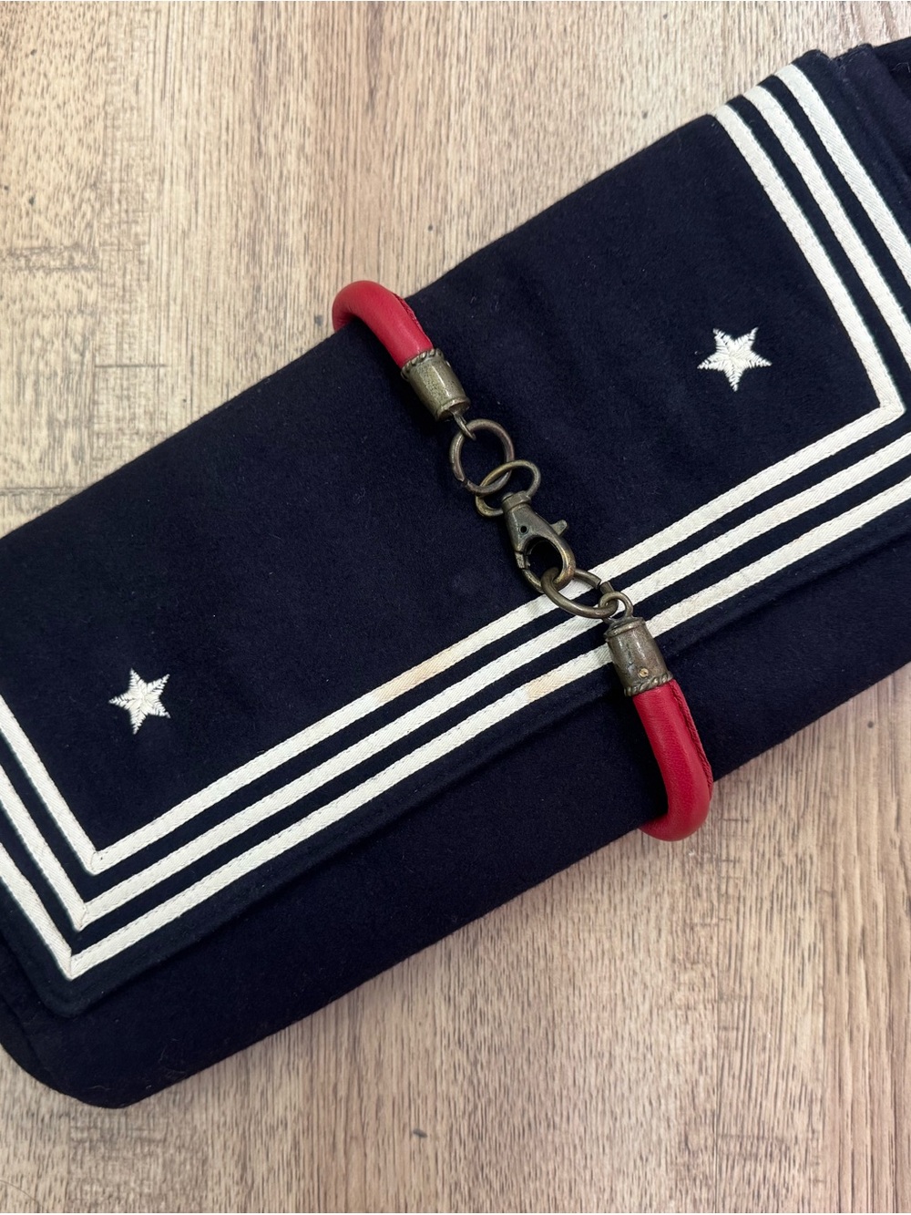 A.N.G.E.L.O and Partners Vintage Navy Clutch with White Label and Red Strap